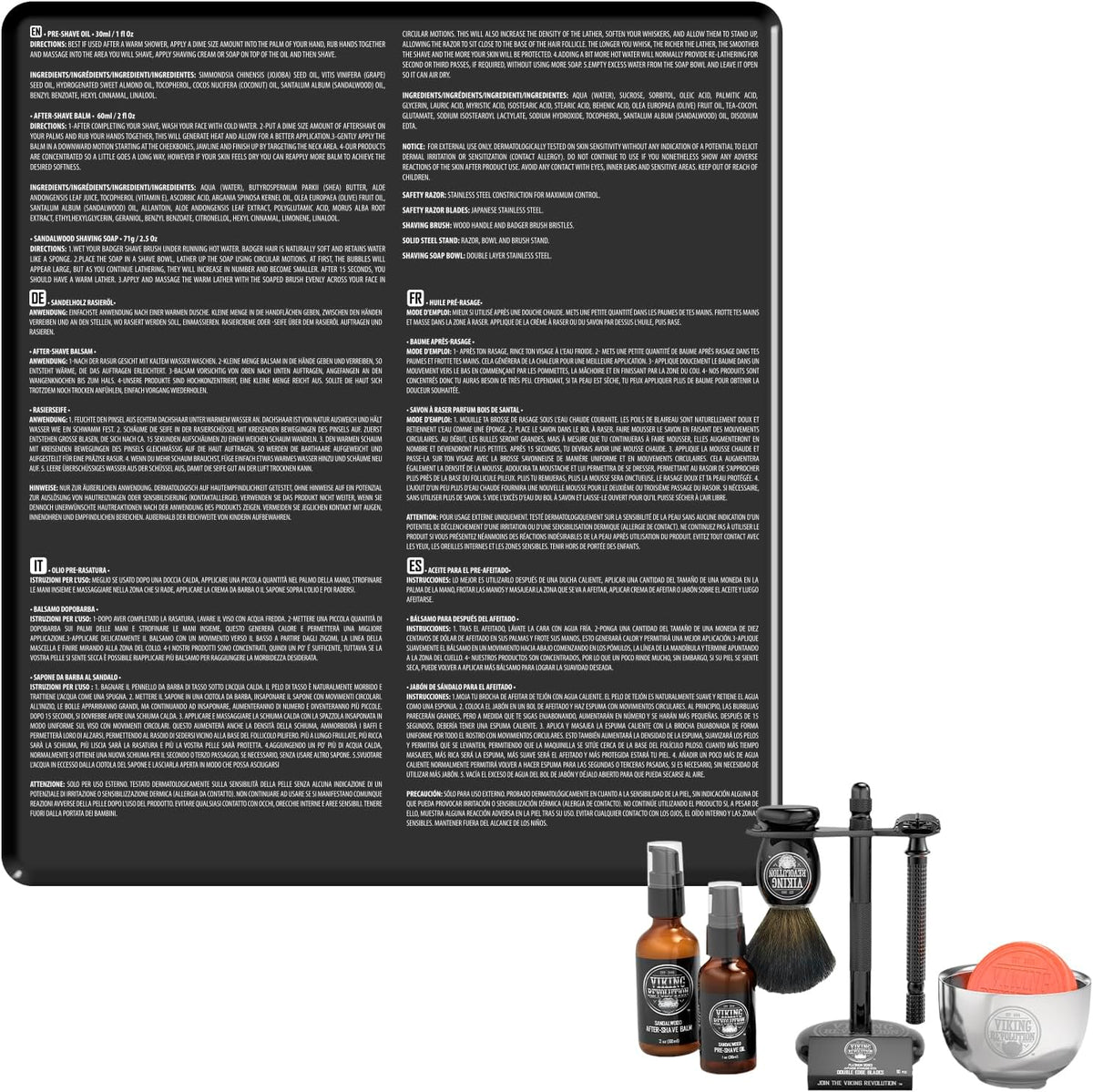 Viking Revolution - Kit De Afeitado De Lujo - Regalo Hombre - Incluye Maquinilla, Soporte, Tazón, Bálsamo, Aceite Pre-Afeitado Y Brocha De Tejón - Perfecto Set De Afeitado