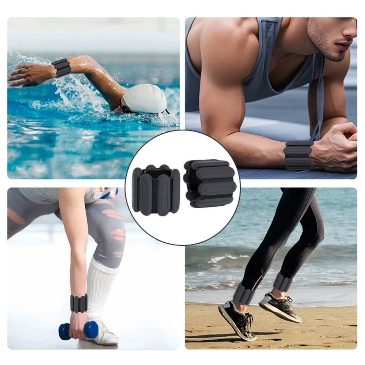 TINSOL Adjustable Silicone Wrist Ankle Weights 500G / 1Lb for Men Women Swimming Fitness Pilates Yoga Running Walking Travel Gym