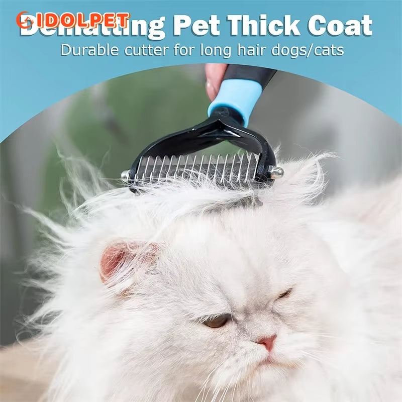 Double-sided pet deshedding brush