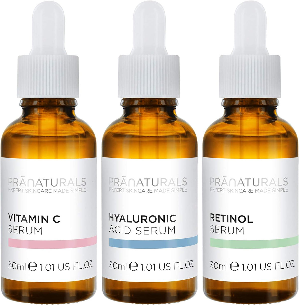 Pranaturals Kit De Sérums Faciales 3X30Ml - Ácido Hialurónico, Retinol