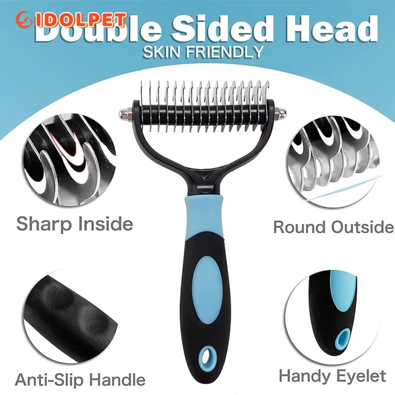 Double-sided pet deshedding brush