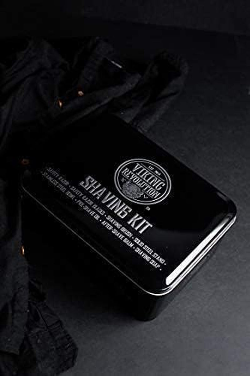 Viking Revolution - Kit De Afeitado De Lujo - Regalo Hombre - Incluye Maquinilla, Soporte, Tazón, Bálsamo, Aceite Pre-Afeitado Y Brocha De Tejón - Perfecto Set De Afeitado