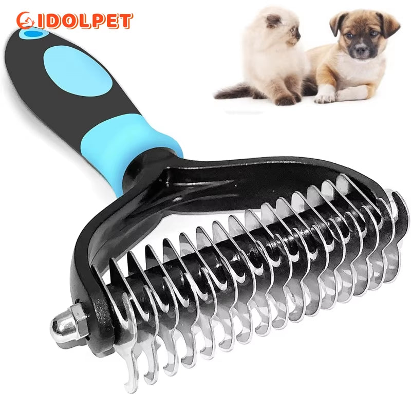 Double-sided pet deshedding brush