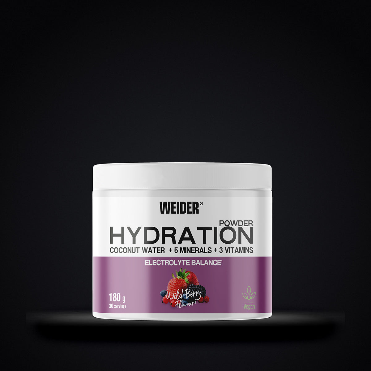 Weider Powder Hydration, 180 g wild berry tub - coconut water with 5 minerals, 3 vitamins and taurine